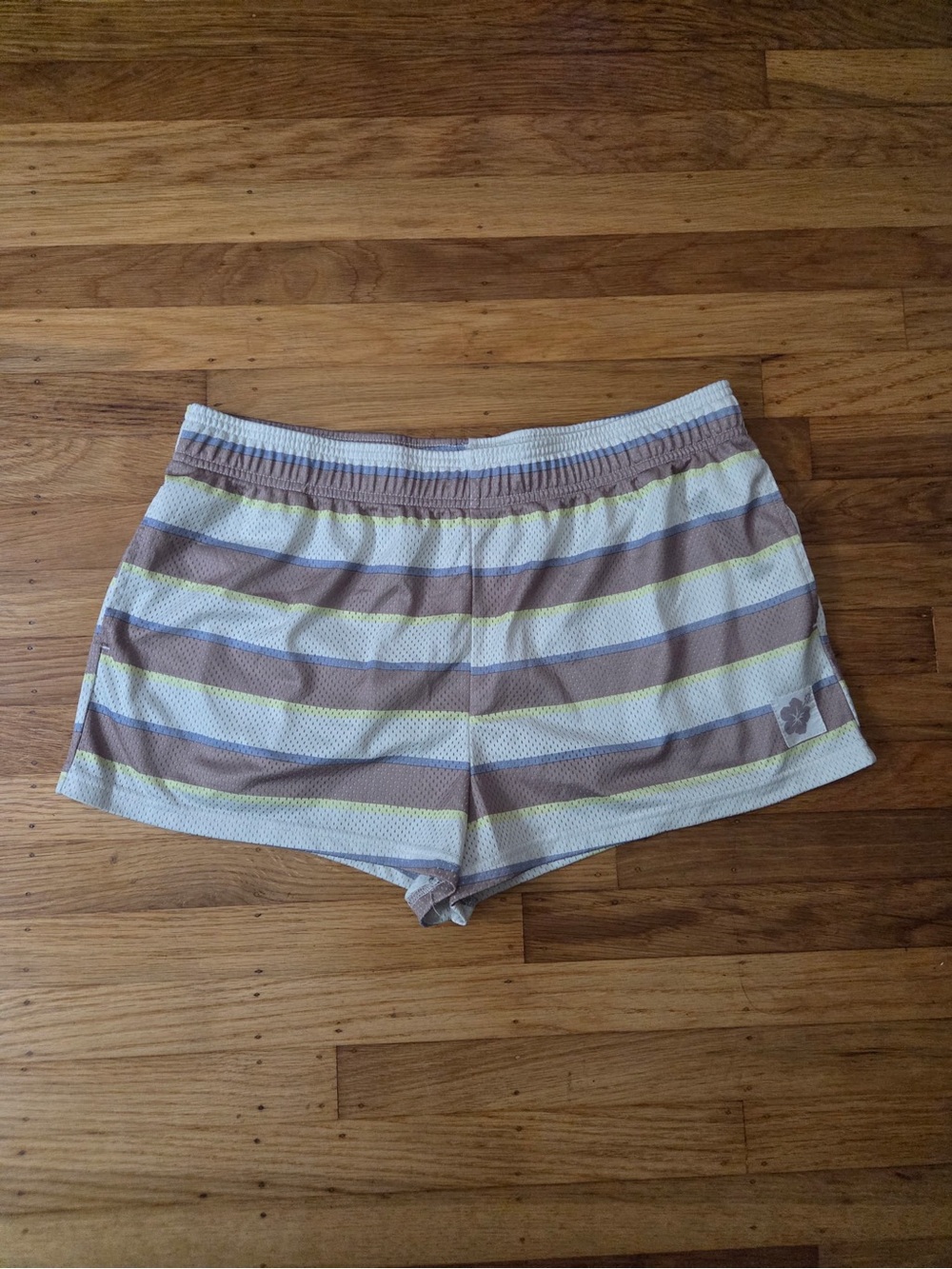 Grayson Threads Striped Athletic Shorts in Beige, White, and Pale Yellow
